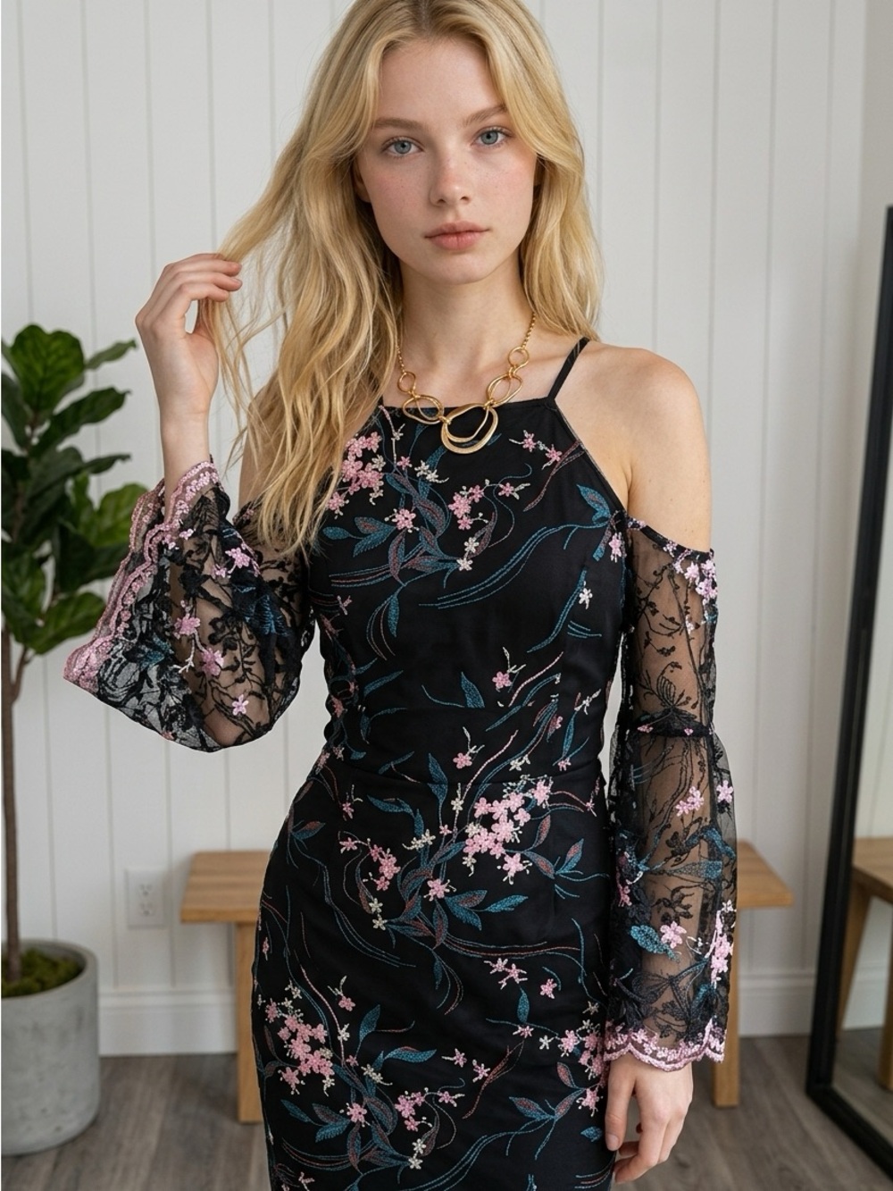 Nanette Lepore Embroidery Dress Designer 4 Evening Wedding Party Off Shoulder